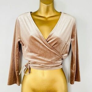 Forever 21 tan wrap long sleeve crop top